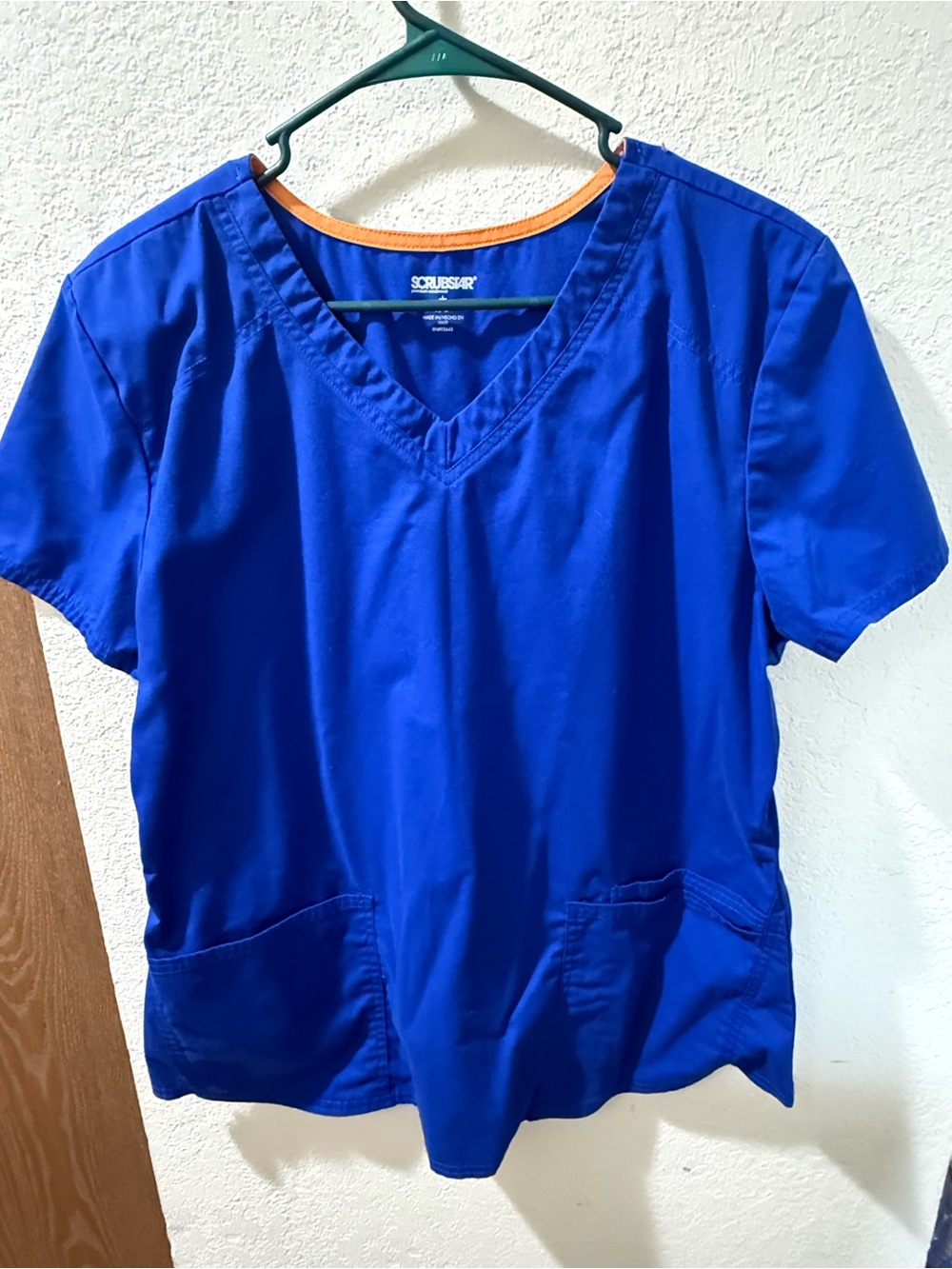 Scrubstar Women's V-Neck Scrub Top in Royal Blue with Orange Trim